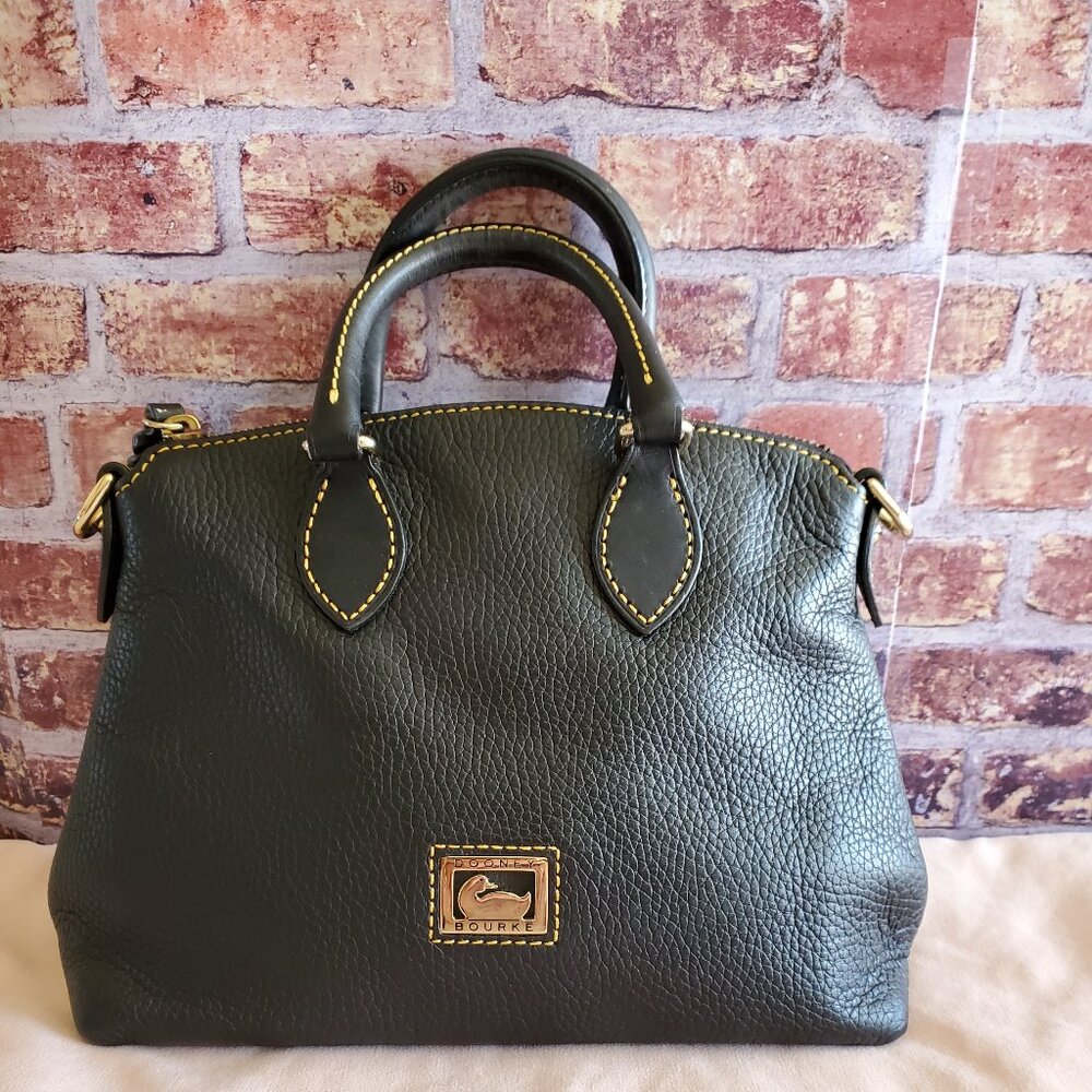 Dooney & Bourke Dome Black Pebbled Leather Satchel Handbag GUC